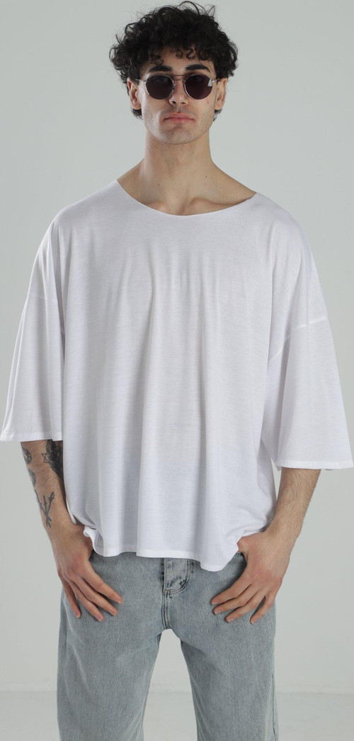 Fakir Kol Beyaz Oversize Viscon T-Shirt COC2269