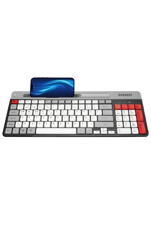 Kb-88 Ruby Siyah/gri Kablosuz 2.4g + Bluetooth Bt1 Bt2 Çoklu Cihaz Bağlantılı Q Ince Klavye