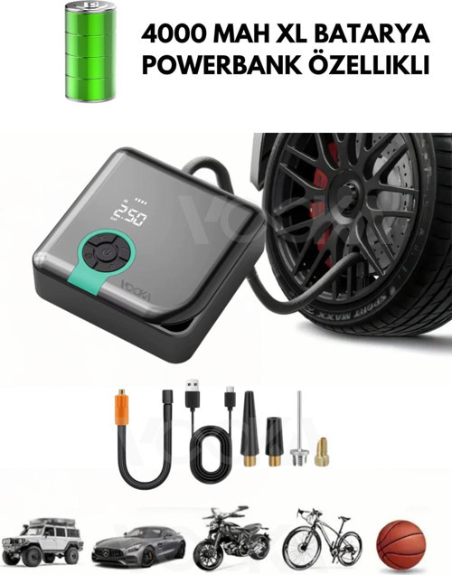 Yeni 4000 Mah Şarjlı Hava Pompası Araç Lastik, Bisiklet, Top Şişirme Oto Hava Kompresörü Powerbank