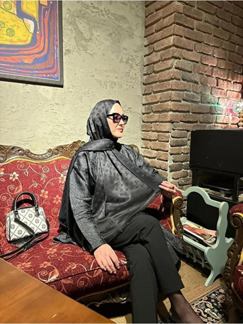İpeksi Lv Jakar Pudra Antrasit Kadın Şal