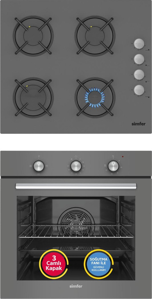 4 Fonksiyon Trend Mekanik Silver Power Turbo 2'li Ankastre Set (Fırın + Ocak)