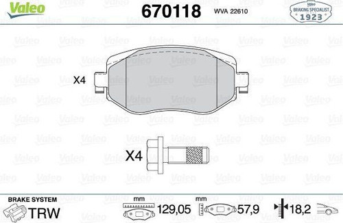 Ön Fren Balatası Renault Megane Iv 15> Tüm Motor Tipleri G:129Mm Y:58.4 Mm K:18Mm Fte Kırmızı Kut