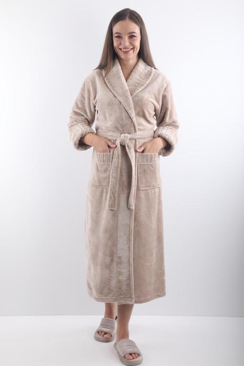 %100 Bambu Kadın Şal Yaka Uzun Sabahlık / Bornoz