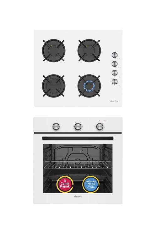 4 Fonksiyon Trend Mekanik Beyaz 2'li Ankastre Set (8255 Fırın + 3048 Ocak)