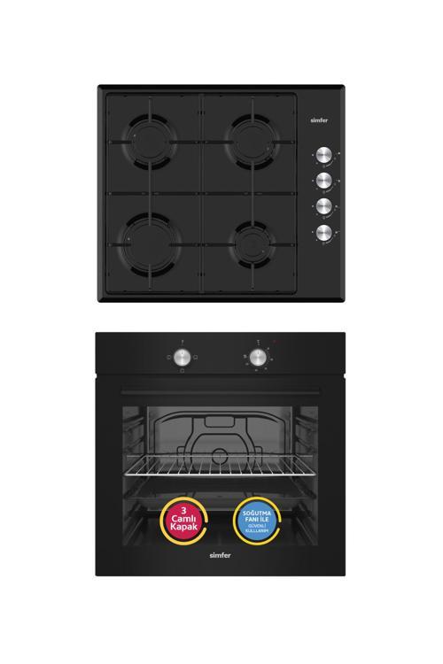 4 Fonksiyon Trend Mekanik Metal Siyah 2'li Ankastre Set (8252 Fırın + 3851 Ocak)