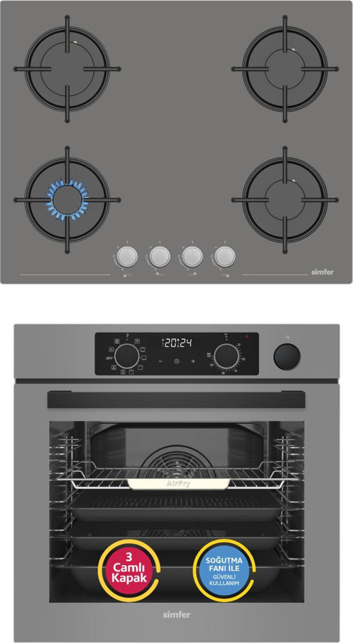 11 Fonksiyon Steam Master Gri 2'li Ankastre Set (Fırın + Ocak)