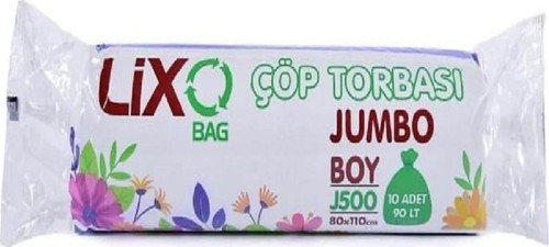 J-500 Jumbo Boy Çöp Torbası 80 x 110 cm 10 Lu Rulo x 1 Paket = 10 Adet (Siyah)