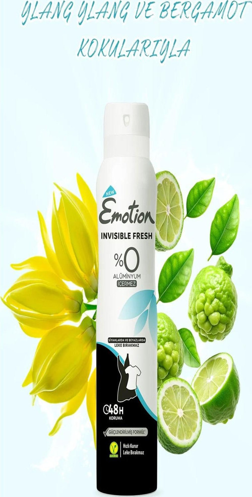 3 Adet Emotion Invisible Fresh Black & White Kadın Deodorant 150ml Vegan, Leke Bırakmaz