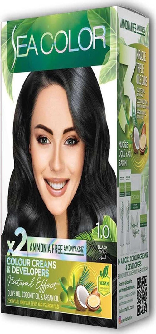 2 Tüp Krem Saç Boyası Seti Siyah No:1.0