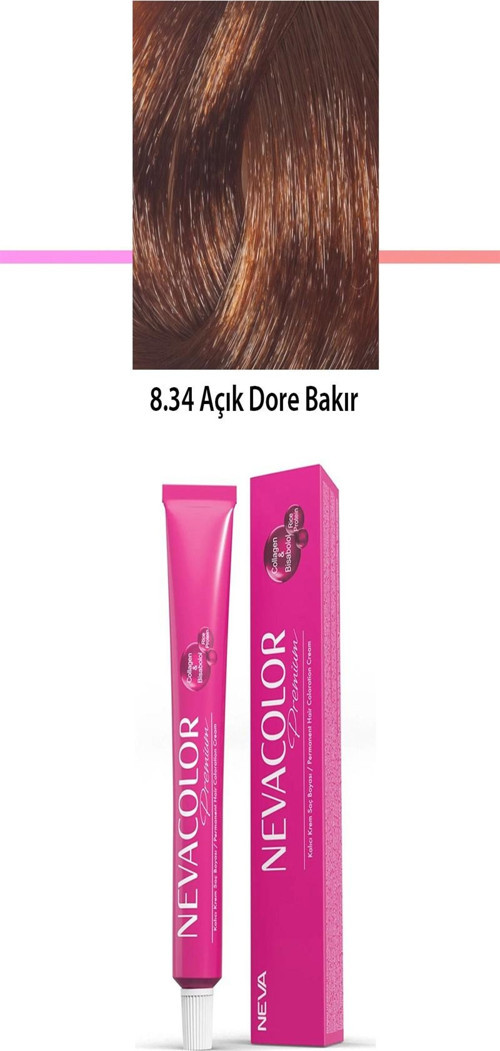 Premium 8.34 Açık Dore Bakır - Kalıcı Krem Saç Boyası 50 g Tüp