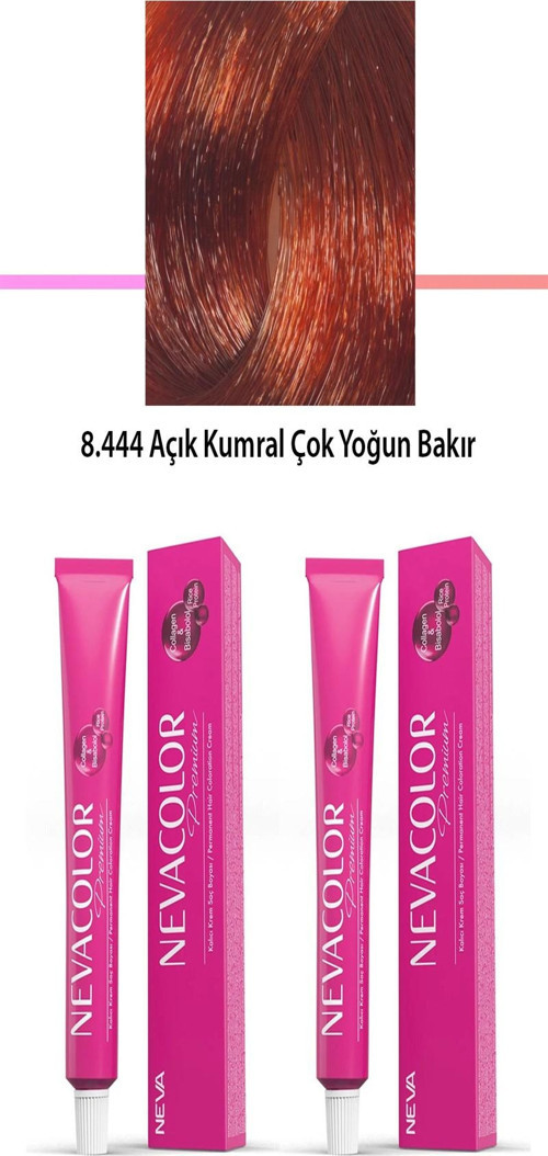 2 li Set Premium 8.444 Açık Kumral Çok Yoğun Bakır - Kalıcı Krem Saç Boyası 2 X 50 g Tüp