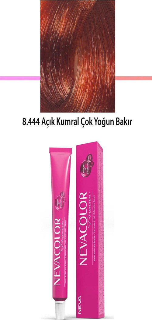 Premium 8.444 Açık Kumral Çok Yoğun Bakır - Kalıcı Krem Saç Boyası 50 g Tüp