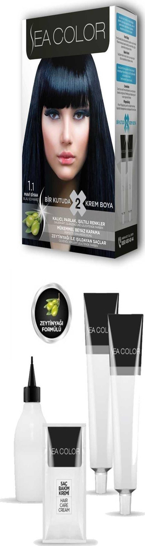 2 Tüp Krem Saç Boyası Seti Mavi Siyah No:1.1