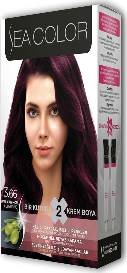 2 Tüp Krem Saç Boyası Seti Patlıcan Moru No:3.66