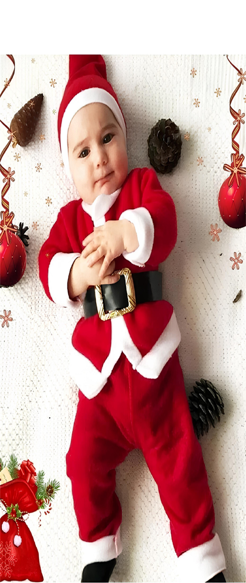 Erkek Çocuk Noel Baba Yılbaşı Kostümü Şapkalı Kemerli Bebek Kostümü