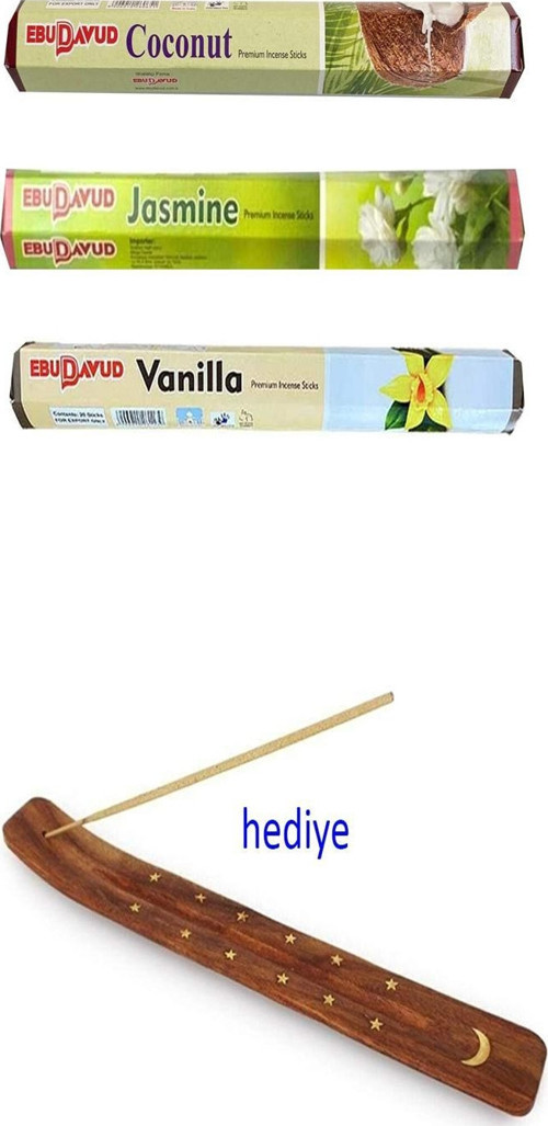 3 Paket 20 Çubuklu Tütsü Jasmine - Coconut - Vanilla - Kayık Hediyeli