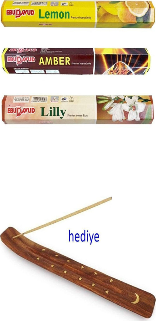 3 Paket 20 Çubuklu Tütsü Limon - Amber - Lilly - Kayık Hediyeli