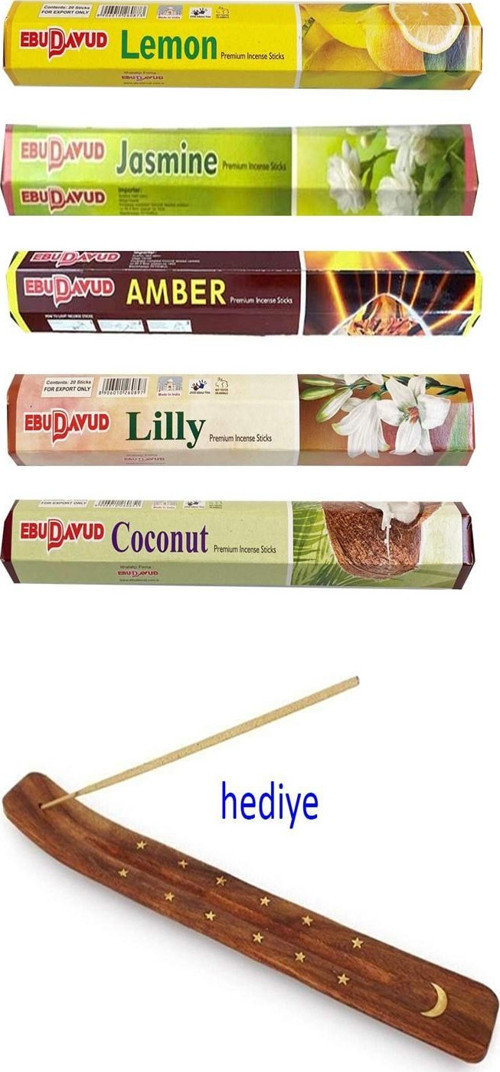5 Paket 20 Çubuklu Tütsü Lemon - Amber - Lilly- Jasmine - Coconut - Kayık Hediyeli