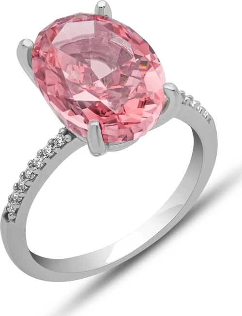 Gümüş Ice Cut Oval Pembe Zirkon Taşlı Kadın Yüzük