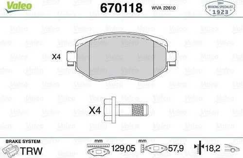 Ön Fren Balatası Renault Megane Iv 15> Tüm Motor Tipleri G:129Mm Y:58.4 Mm K:18Mm 410603407R-WVA2