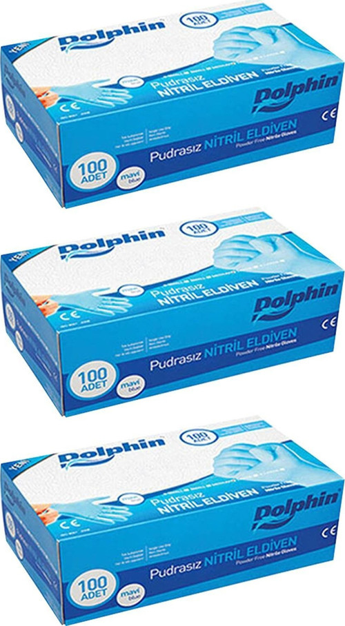 Tek Kullanımlık Lateks Mavi Pudrasız Nitril Muayne Eldiveni Large Büyük Boy - 100'lü 3 Paket