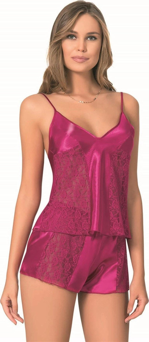 MDB MdbShop Vişne Saten Babydoll Şort Takımı
