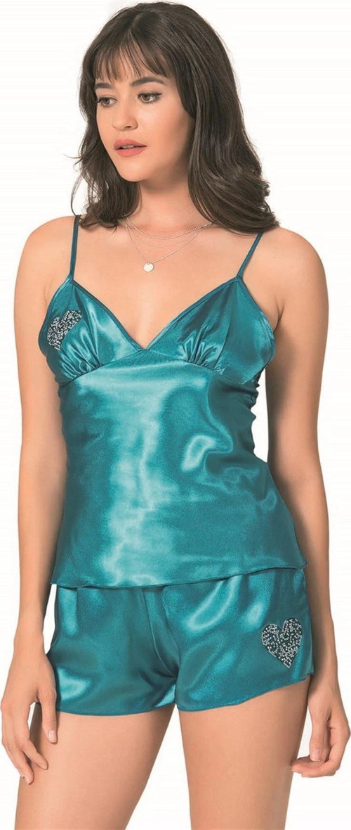 MDB MdbShop Petrol Saten Babydoll Şort Takımı