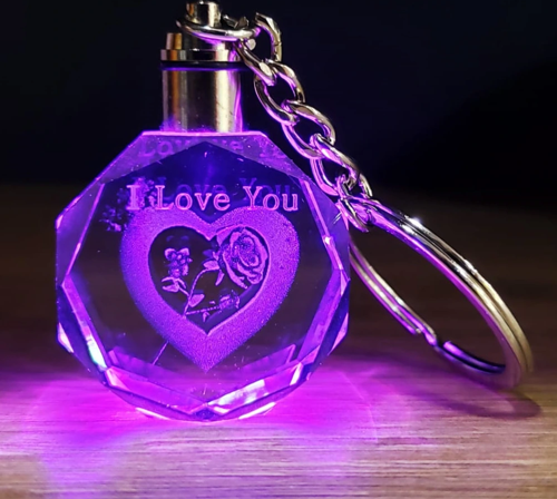 I Love You Kalp İçinde Gül Renk Değiştiren Kristal Anahtarlık