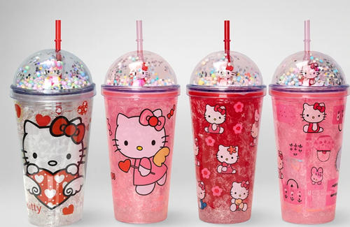 Sevimli Hello Kitty Pipetli Işıklı Boncuklu Suluk Bardak 400 Ml