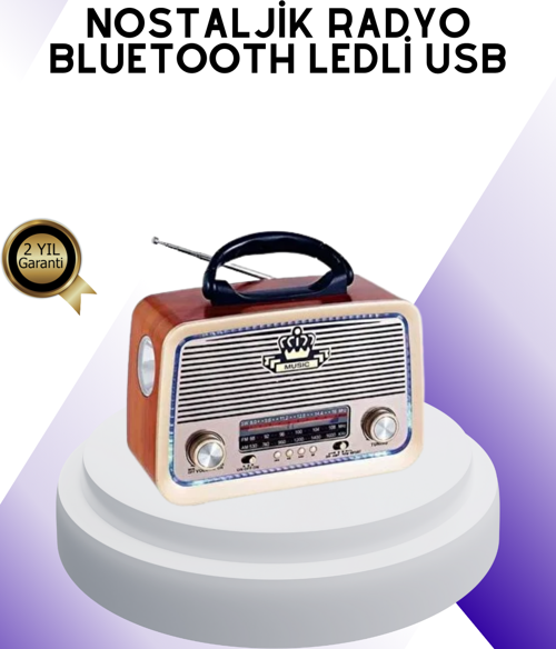 Nostalji Bluetooth Radyo FM AM SW Ahşap Eskitme Tasarım