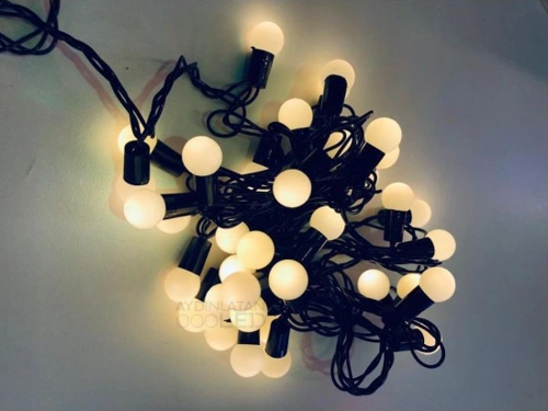 5 Metre 28 Mini Top Led Sarı Işık Fişli Siyah Kablo