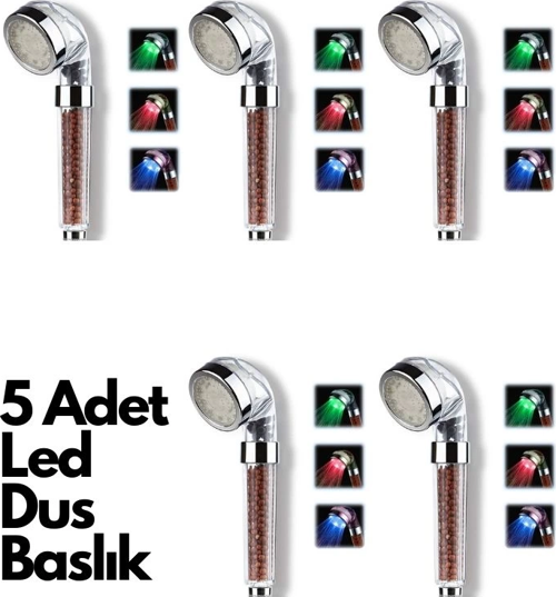 5 Adet Tasarruflu Boncuklu Ledli Duş Başlık-Pil Veya Elektrik Gerekmez Kinetik Enerjili
