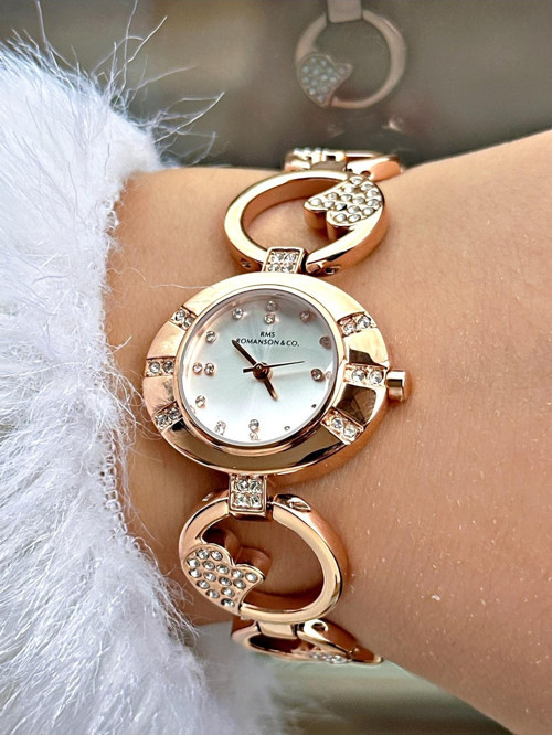 Özel Tasarım Taşlı Çelik Kordon Rose Gold Renk Çelik Kasa Kadın Kol Saati 1419.03