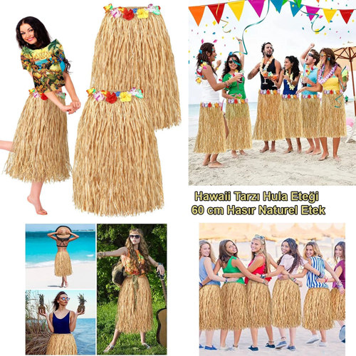 Hawaii Tarzı Hula Eteği – 60 Cm Hasır Etek