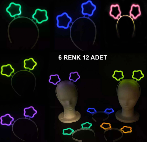 Glow Stick Karanlıkta Yanan Fosforlu Yıldız Taç 12 Adet
