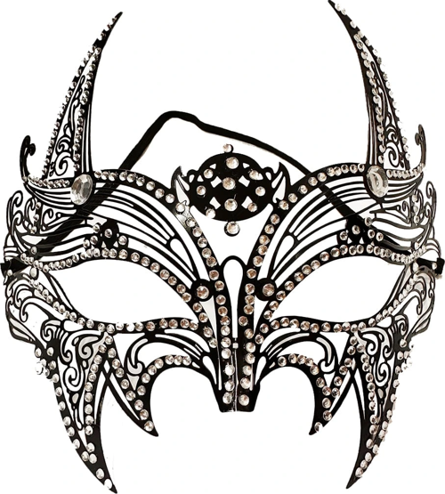 Siyah Lazer Kesim Kristal Taşlı Metal Lüks Maske