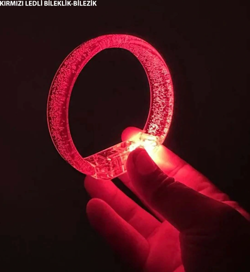 Kırmızı Led Işıklı Baskı Yapılabilen Pilli Bileklik Bilezik 1,5 Cm Genişlik
