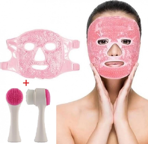 Jel Buz Paketi Yüz Maskesi Baş Ağrısı Yastık Kozmetik Maske + Çift Taraflı Cilt Fırçası
