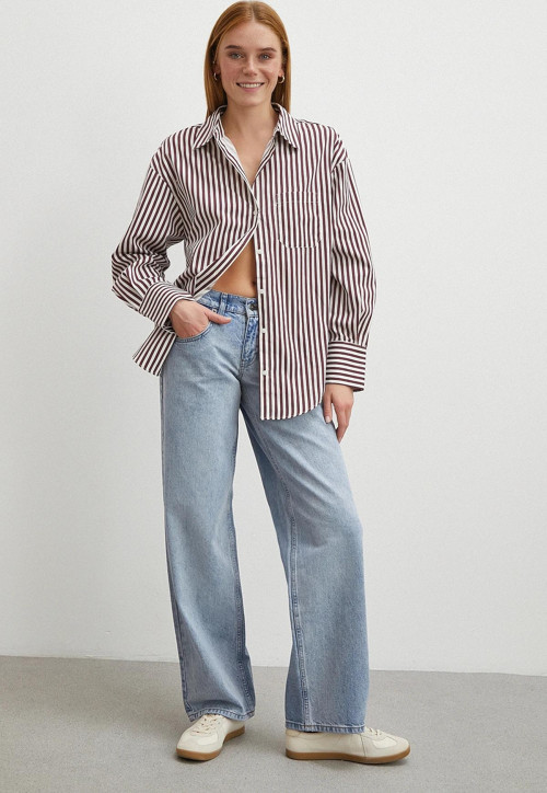 Düşük Bel Wide Leg Jean Mavi