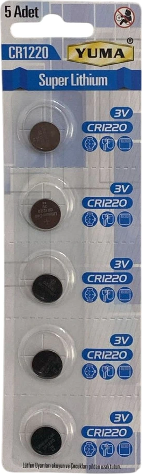 Yuma Cr1220 Süper Lityum 3V 5’Li Kart Düğme Pil