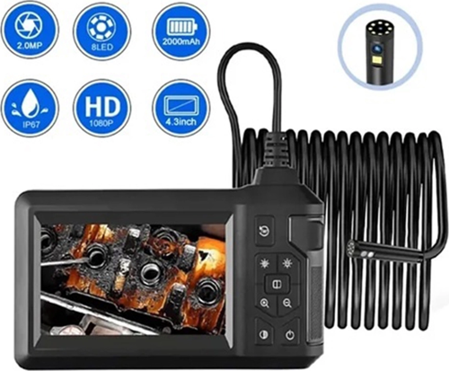 Vtn-009 Ekranlı Çift Kameralı 20 Metre Sert Kablo Yılan Endoskop Kamera 8 Mm 4.3 Inc