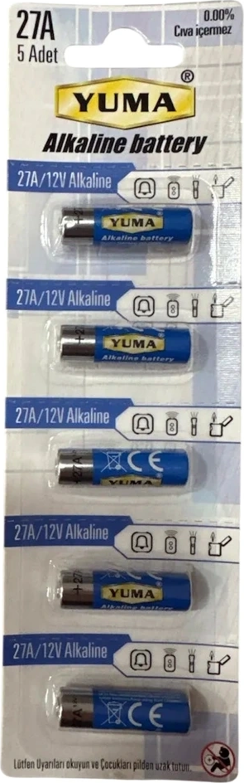 Yuma 27A Mn27 V27A V27Ga 12 Volt Alkalin Pil 5’Li Paket