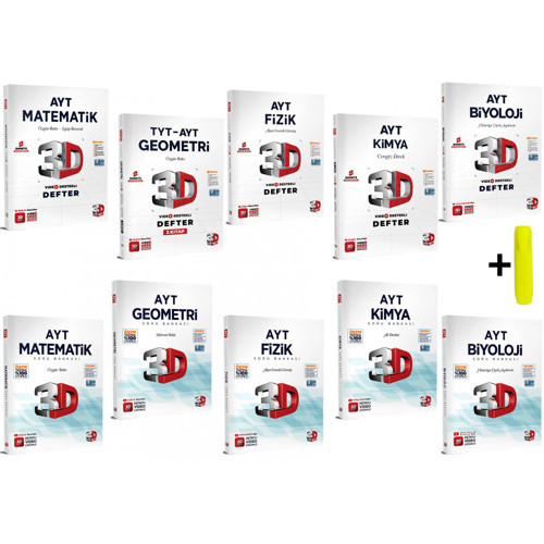 3D Yayınları AYT Sayısal Matematik Geometri Fizik Kimya Biyoloji Defter Soru Seti 10 Kitap