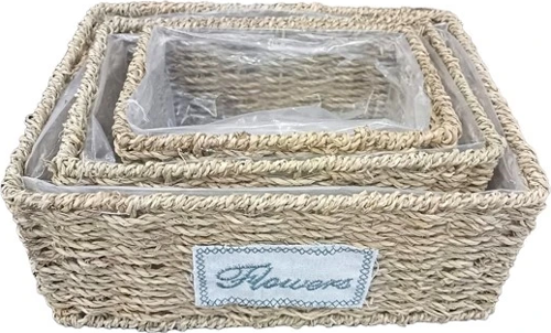 Dikdörtgen Doğal Hasır Saksı Seti - 3'Lü