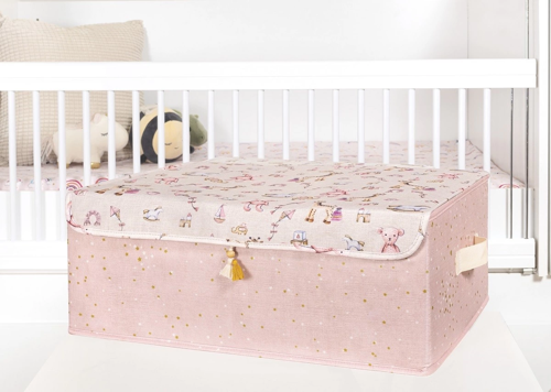 Baby Püsküllü Kapaklı Kutu Düzenleyici Çok Amaçlı Organizer Kutu Baza Boy (Pembe) -04249