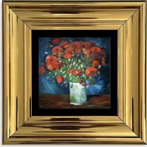 Van Gogh Çiçekli Vazo Çerçeveli Taş Tablo