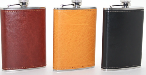 Paslanmaz Çelik Tekli 9 Oz Derili Matara