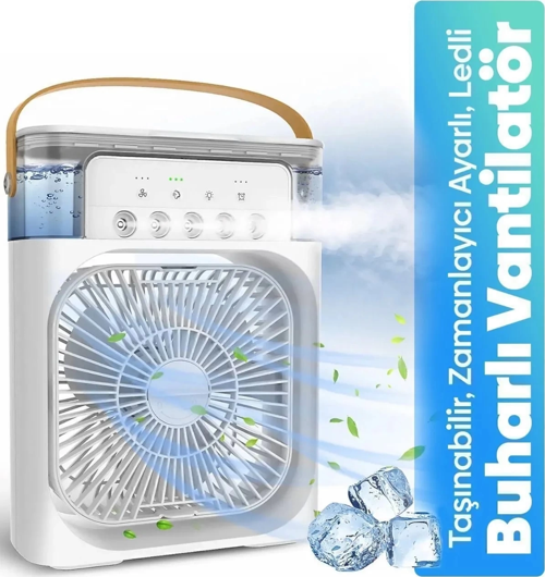 Taşınabilir Işıklı 5 Spreyli Vantilatör Buzlu Buharlı Vantilatör Mini Fan Nemlendirici