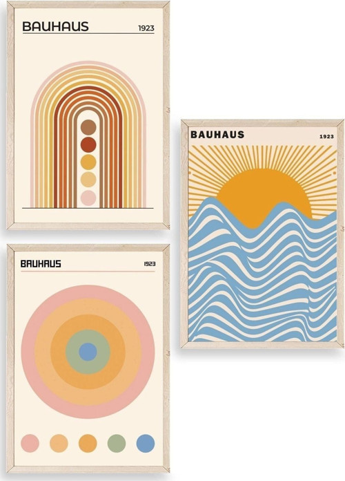 Bauhaus Üçlü Ahşap Çerçeveli Tablo