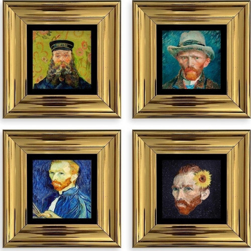 Van Gogh 4 Lü Set Çerçeveli Taş Tablo